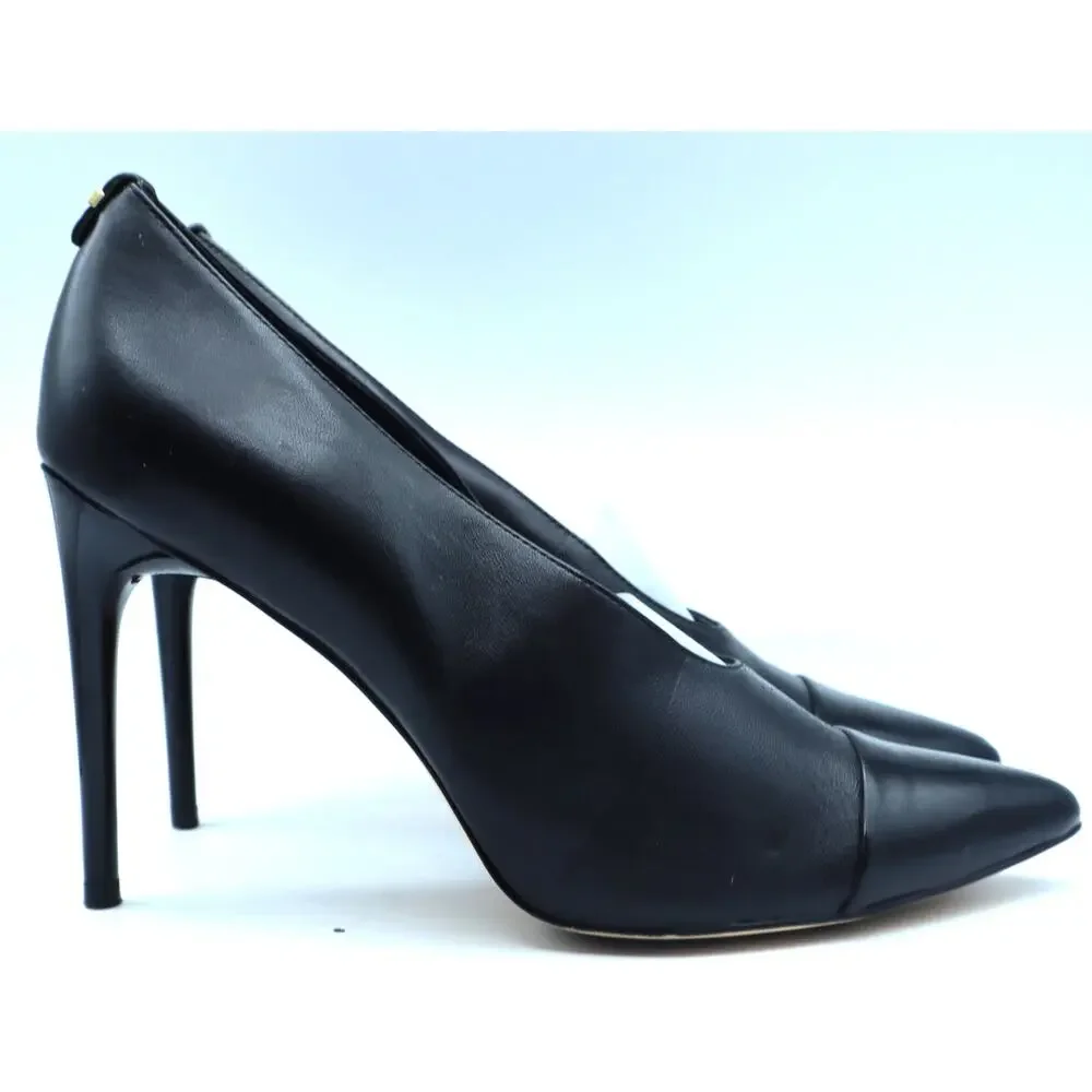 Calvin Klein Saydee 9 Black Leather Stiletto Heels Pumps Pointed Patent Cap Toe